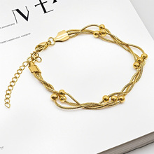 批发不锈钢三层小圆珠手链钢色金色玫瑰金三色夹珠潮流新品