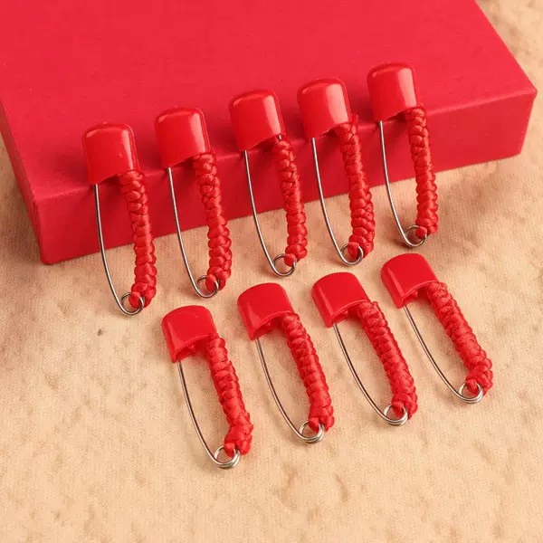 Handmade Red String Brooch with a Diamond Knot for Protection and Peace of Mind, DIY Safety Pin for Children and Babies