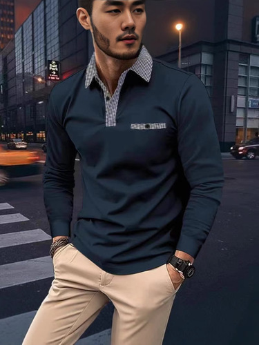 Polo Shirt for Men, Western and Eastern Style, Ins Cross-Border, Autumn Printed, Amazon Long-Sleeve Polo Shirt, Striped Men's Sportswear