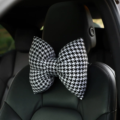 Car Headrest Neck Pillow Fashion Houndstooth Car Headrest Waist Cushion Creative Car Comfortable Neck Pillow Pillow (Headrest) - houndstooth-black-headrest
