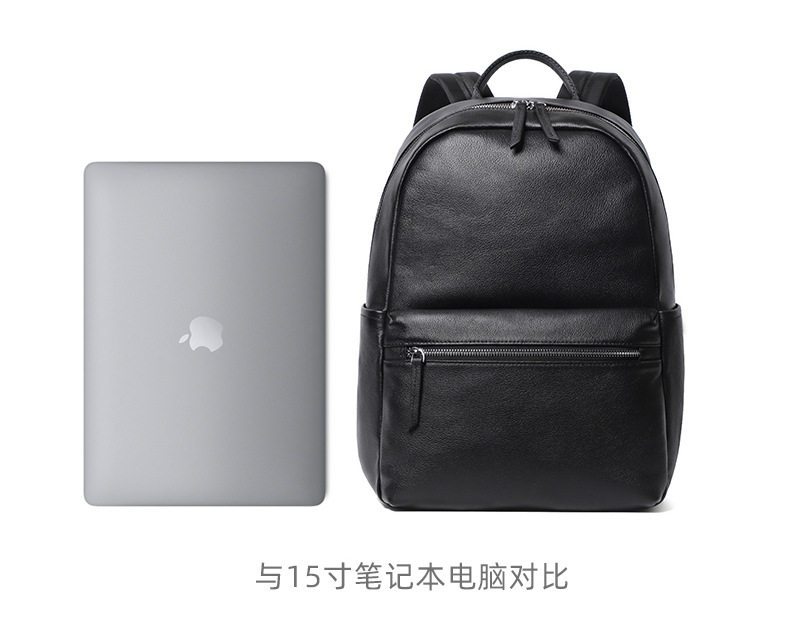 Ba lô nam da bò thật đơn giản, túi du lịch kiêm túi đựng laptop 15,6 inch — Màu đen chi tiết 12