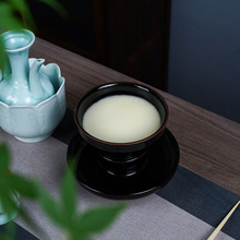仿宋点茶乌金釉点茶盏12.5公分束口建盏黑釉瓷抹茶茶碗盏托