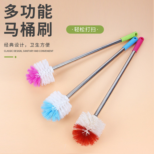 Creative plastic long handle stainless steel pole extended toilet brush cleaning toilet brush bathroom brush multi-purpose toilet brush