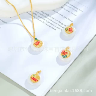 精典金镶玉吊坠定制足金999镶嵌和田玉吊坠加工 翡翠玉石吊坠制造