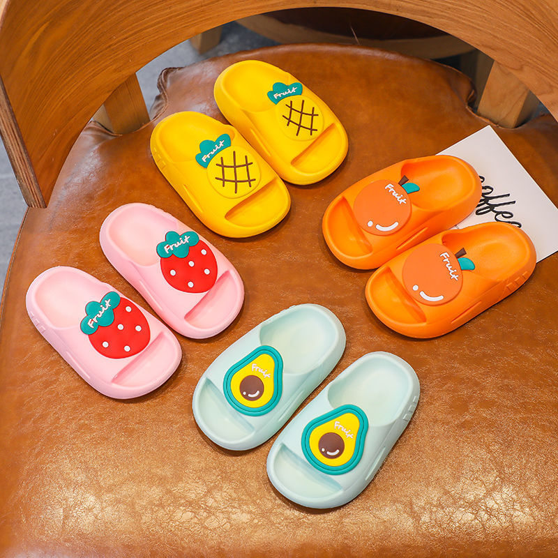 Children's fruit slippers Net red thick bottom step excrement feeling cartoon soft bottom non-slip bathroom outside wear baby Summer a generation of hair