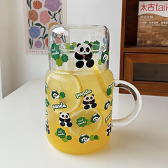 新款一人飲水杯卡通熊貓高顏值玻璃杯耐高溫喝水杯子辦公室果汁杯
