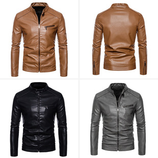 Cross-Border Men's Clothing 2025 Autumn and Winter New Men's Motorcycle Jacket Stand Collar Versatile Personalized Men's Washed Leather Jacket Batch