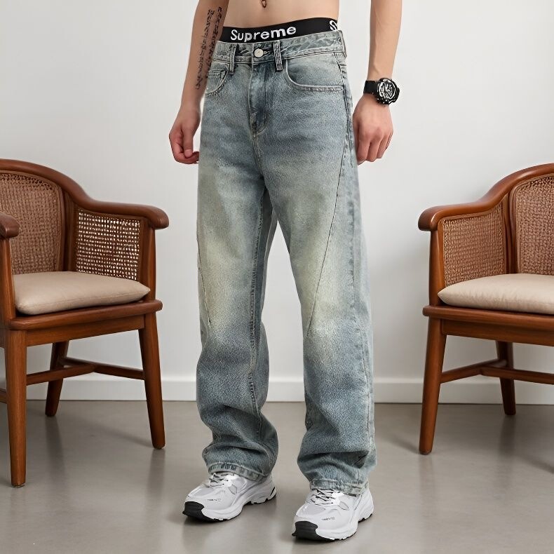 High Street Curved Leg Jeans 2026 New Retro Loose Straight Leg Denim Pants Men's American Style Light Casual Long Pants Autumn High Street Curved Leg Jeans 2026 New Retro Loose Straight Leg Denim Pants Men's American Style Light Casual Long Pants Autumn