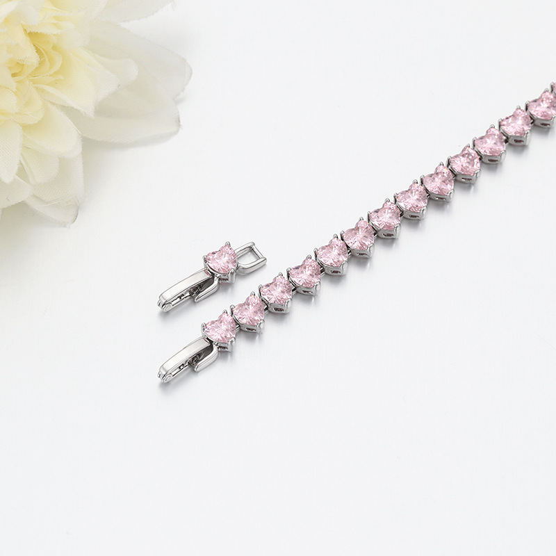 Xuping rosa gemas artificiales amor pulsera suave dulce viento aleación de cobre chapado blanco joyas de lujo ligeras al por mayor mujeres