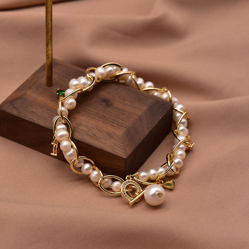 XlentAg pulsera de perlas de agua dulce natural mujer moda europea y americana personalidad original hecha a mano joyas de perlas