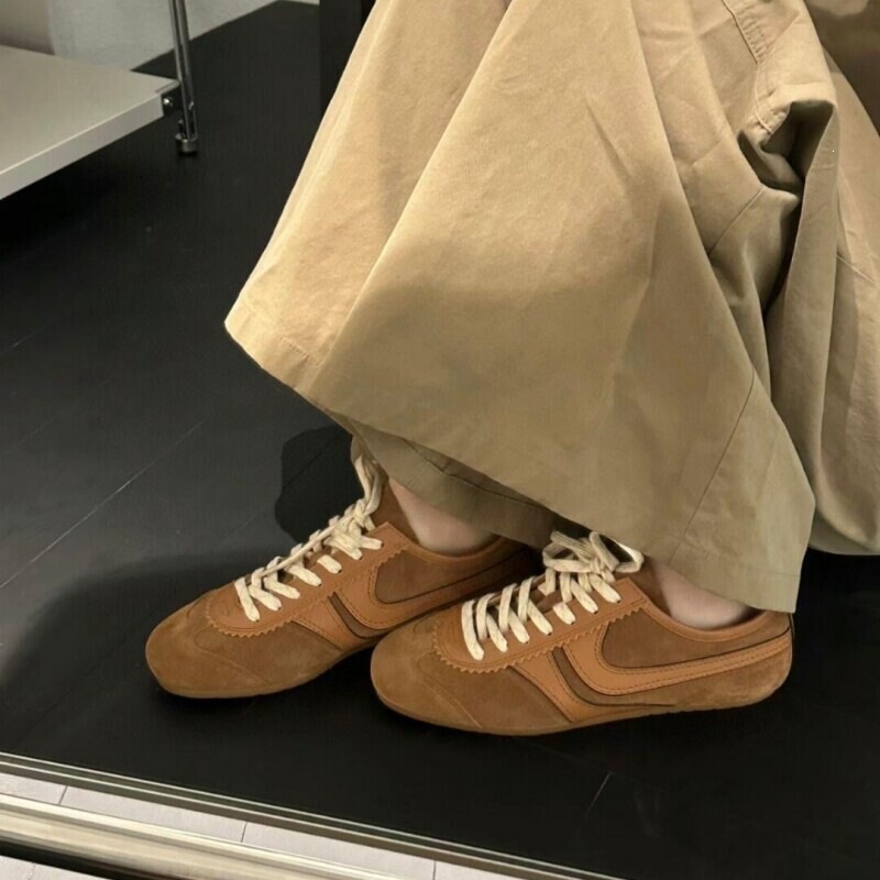 Cowhide Version~Genuine Leather Forrest Gump Shoes for Women, Casual Sports Shoes, Retro Lace-Up Sneakers, Niche Style, Hidden Height-Increasing German Training Shoes