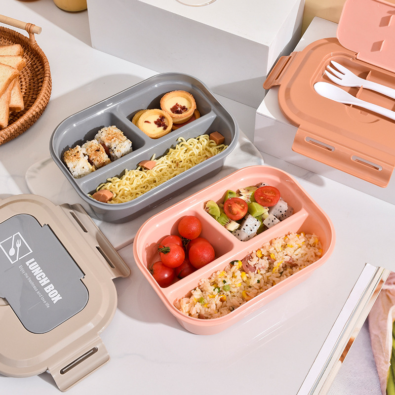 Lonchera de tres compartimentos famosa en Internet, portátil y apta para microondas, ideal para estudiantes y trabajadores de oficina, fresca y elegante.