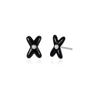 Korean drama breaking up song huiqiaomei silver needle metal texture ear cross X earrings Female Factory wholesale