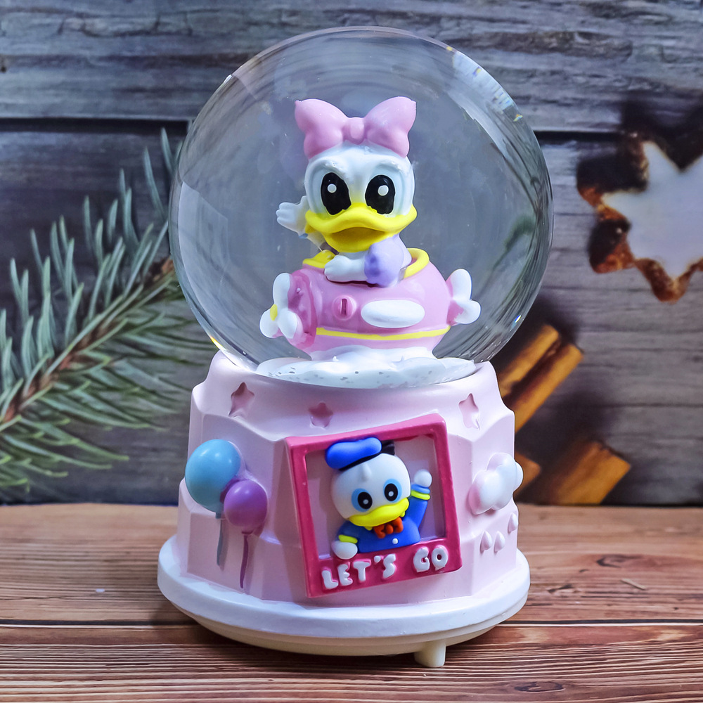 Caja de música con bola de cristal de dibujos animados, adornos de resina, copo de nieve, caja de música creativa para regalo de cumpleaños y Navidad para niños
