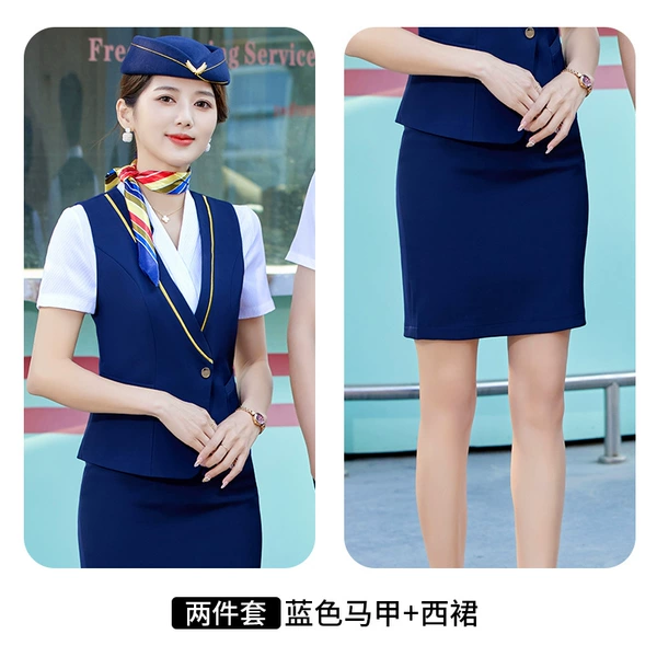 Women's dark blue vest + dark blue skirt