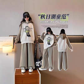 拼接卡通加菲猫卫衣束脚裤套装2025年新款女童宽松减龄可爱两件套