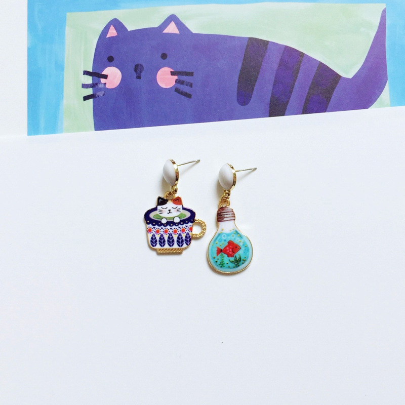 9g Weight Drop Earrings Classification 1 Pair Quantity Daily Occasion Alloy Material Cat Pattern Women'S Gender Enamel Design Cute Style Cute Cat Alloy Enamel Women's Drop Earrings 1 Pair 9