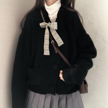 單件套裝韓風chic減齡蝴蝶結毛衣外套開衫寬松慵懶長袖針織上衣冬