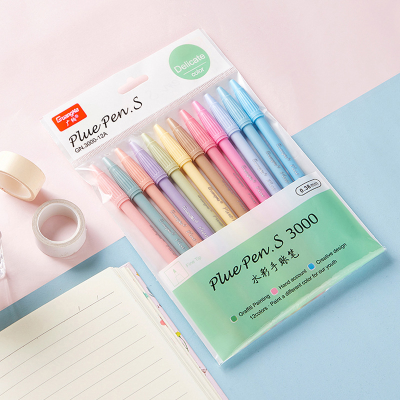 Guangna3000 Simple Macaron Color Gel Pen Fiber Head Watercolor Pen Hand Account Hook Line Pen Cute Painting Pen