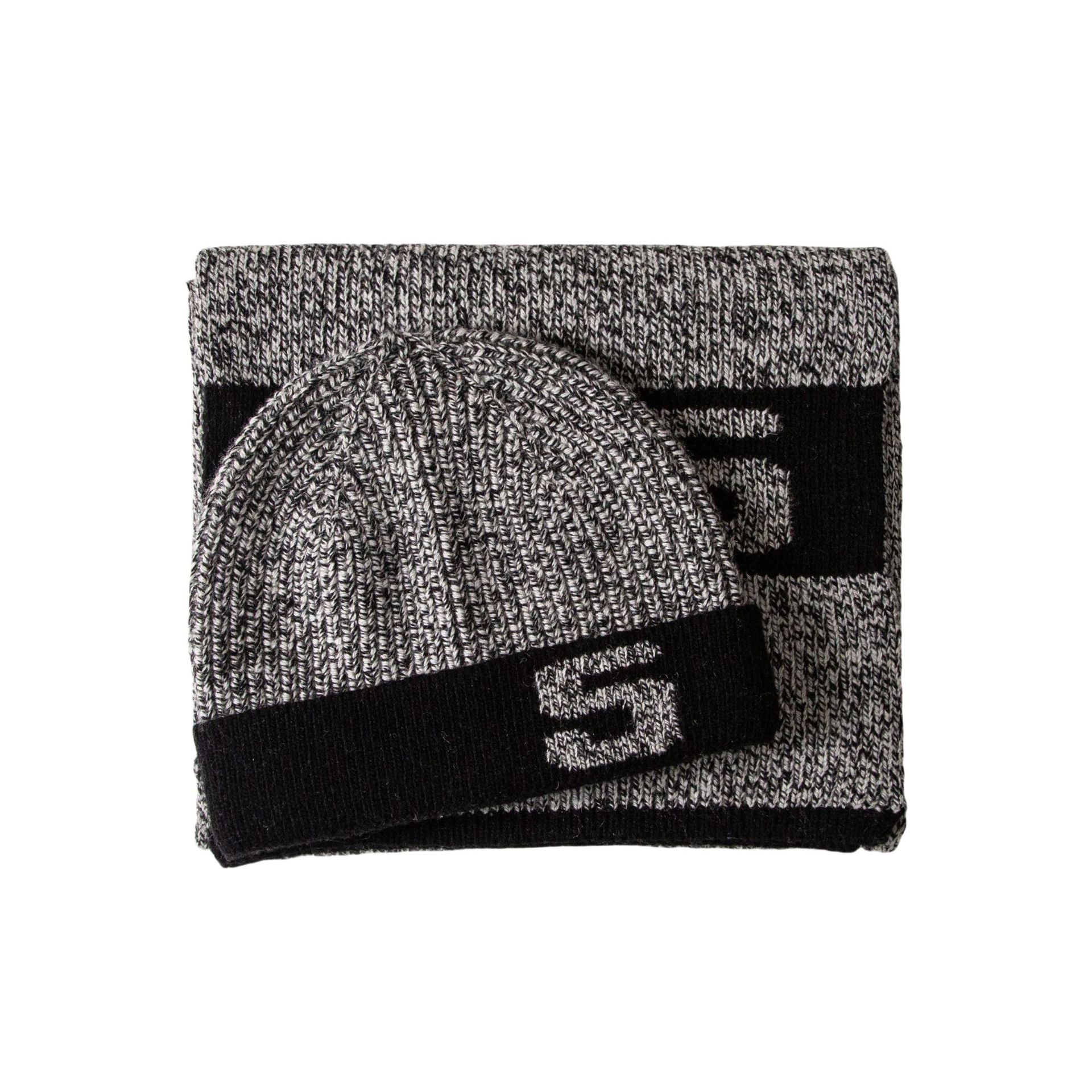 Classic Wool Scarf And Hat Set Number 5 Neutral Colour Block_voghion.com