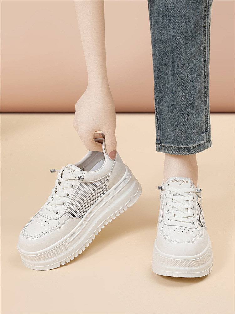 Giày sneaker nữ đế dày bánh xốp trắng phong cách mới xuân hè, đế mềm thoáng khí — 6077 Trắng, 6077 Bạch quả chi tiết 18