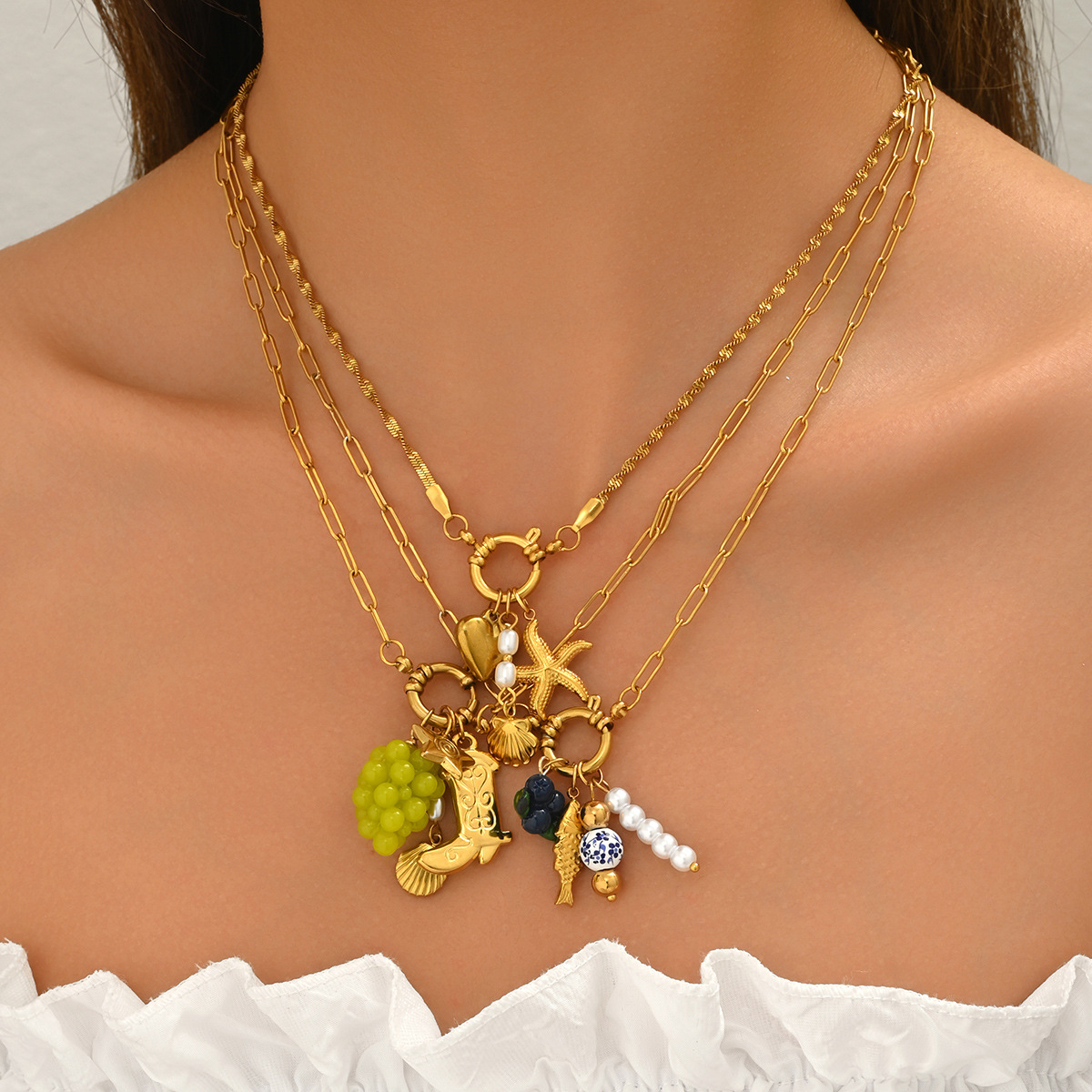 Geometric Pearl Pendant Necklace For Women Long Clavicle Chain_voghion.com