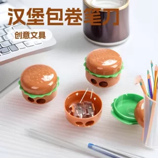 卡通仿真汉堡包卷笔刀双孔设计造型削笔器小学生铅笔刀笔刨批发
