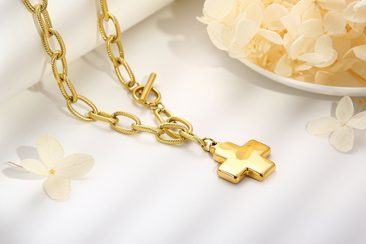 accessories sweater chain cross pendant necklace stainless steel bracelet OT buckle set