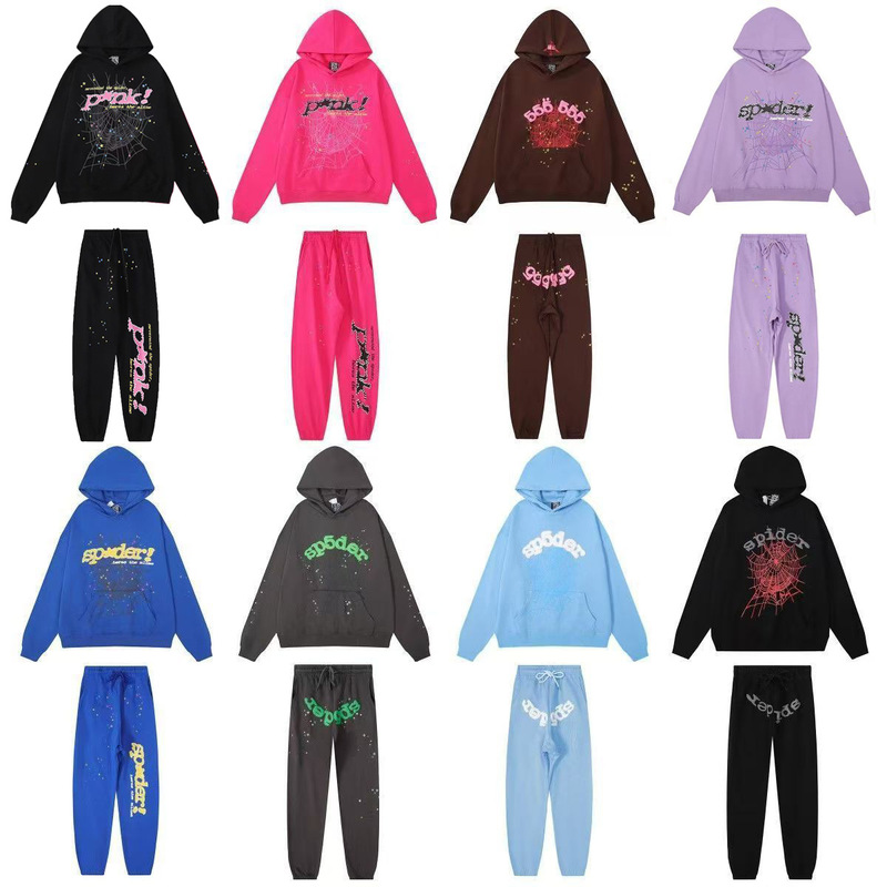 Sp5Der Spider Spring & Fall Hoodie Sweatshirt Suit Couple Style 450g Printing Manufacturer Spot Sports Style Long Sleeves