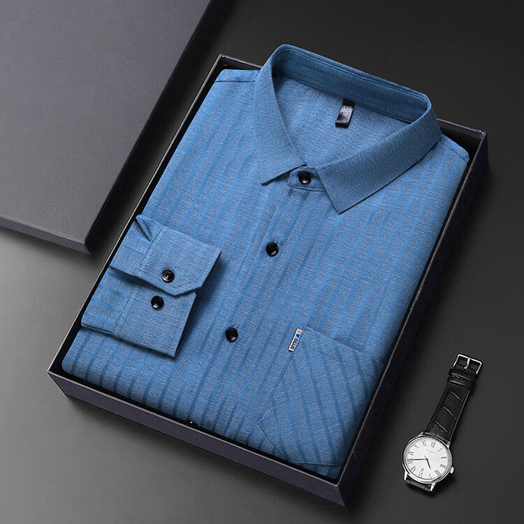 2024 Spring Long Sleeve Cotton Linen Shirt Men's Loose Shirt Business Casual Striped plus size One Piece Wholesale 2024 Spring Long Sleeve Cotton Linen Shirt Men's Loose Shirt Business Casual Striped plus size One Piece Wholesale