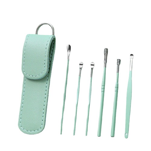 Stainless steel ear scoop, spiral ear scoop, six-piece set, ear cleaning artifact, ear picking tool, 6-piece set