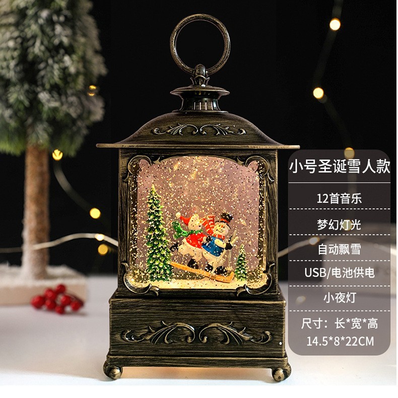 Regalo de Navidad copo de nieve deseando luz muñeco de nieve luz nocturna caja de música bola de cristal caja de música Luz de viento para niños Juguetes