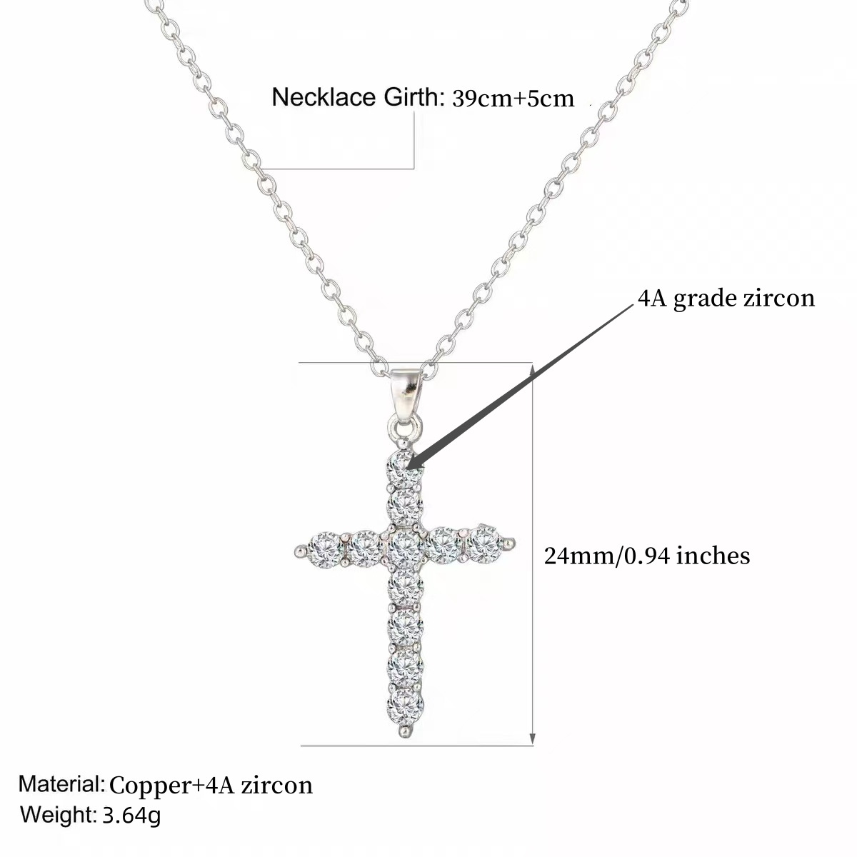 Stainless Steel Copper Casual Simple Style Cross Inlaid Zircon Pendant Necklace display picture 1