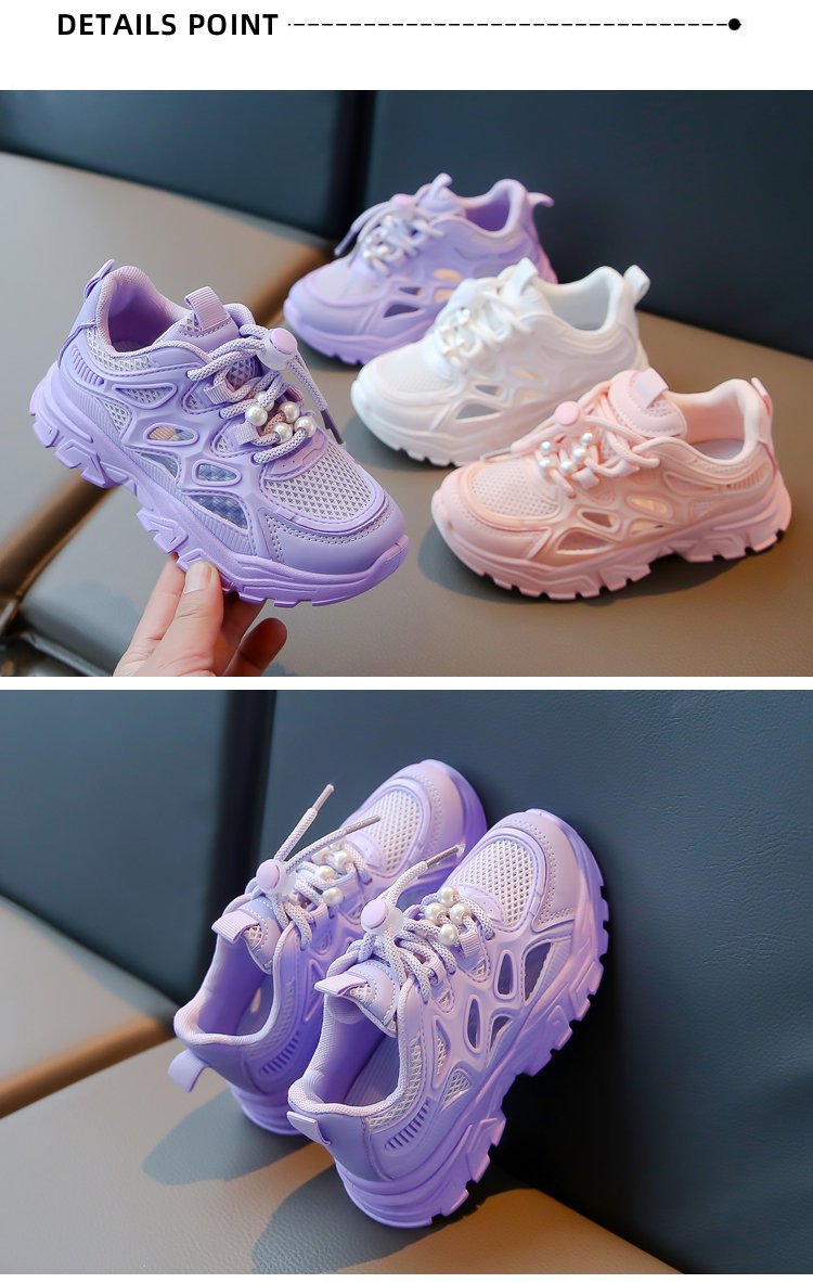 Chunky sneakers för flickor andas mesh med plattform_voghion.com