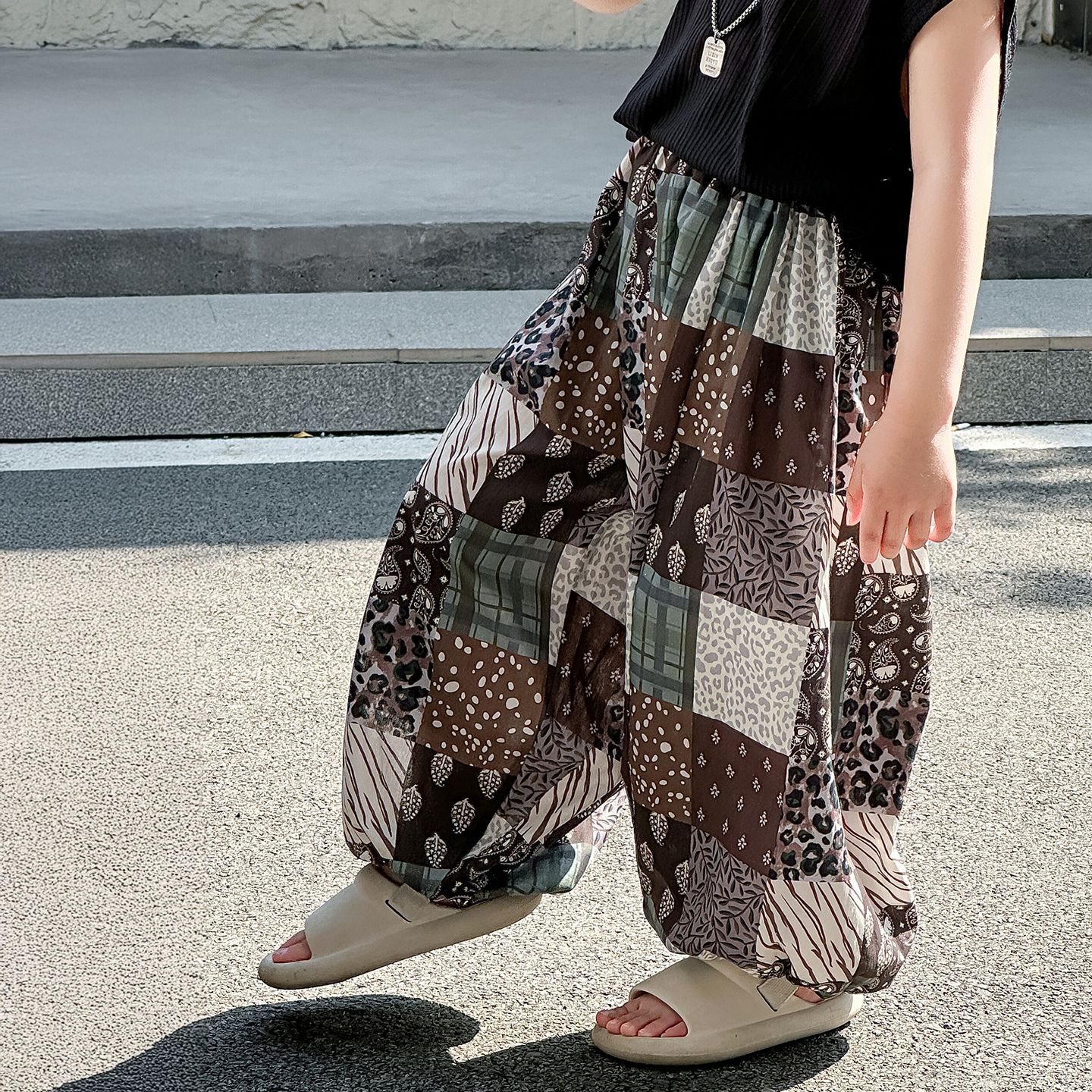 Boys' Summer Mosquito-Repellent Pants Children's Summer Clothing 2026 New Trendy Children's Wide-Leg Pants Thin Plaid Ethnic Style Girls