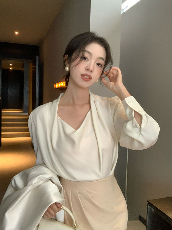【特別オファー・返品不可】Xiuxixi Thirteen Lines 春通勤万能シャツ レディース 長袖トップス 89243|undefined