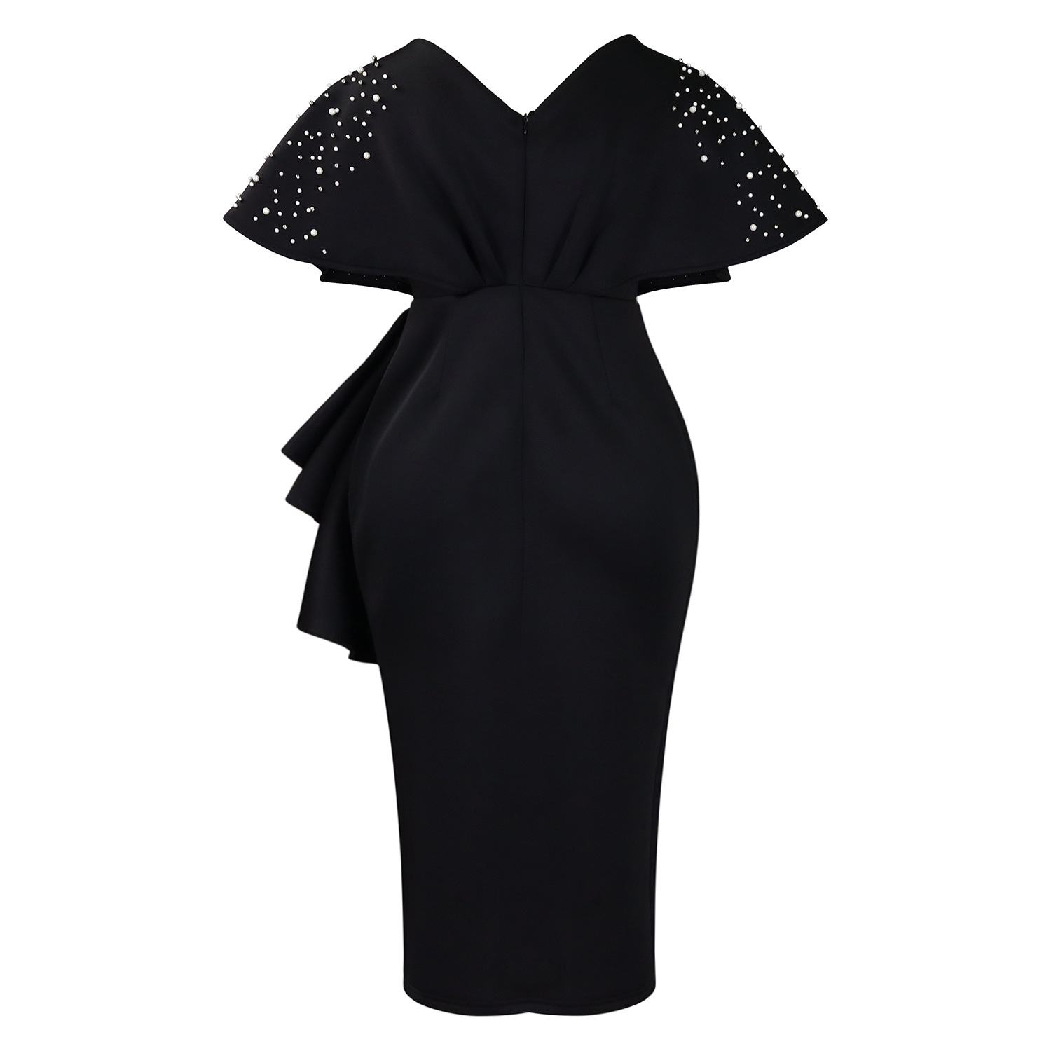 Robe de soirée sexy à col en V et à volants avec fente perlée, robe de banquet de tempérament de célébrité_voghion.com
