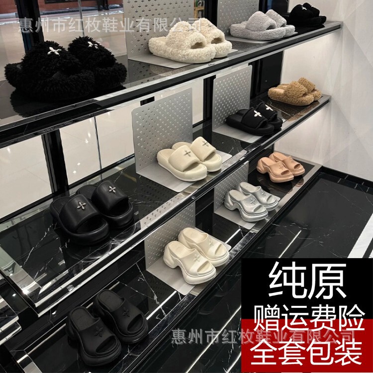High-End Version~ Celebrity and Influencer Favorite Smfk Cross-Patterned Furry Slippers, Black Velvet, Thick-Soled, High-Heeled, for Outdoor Wear