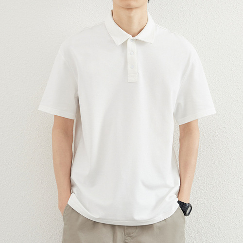 Summer Business Polo Shirt for Men - Korean Style, Solid Color, Simple Short Sleeve, Pearl Cotton Collar, Casual Half-Sleeve Top
