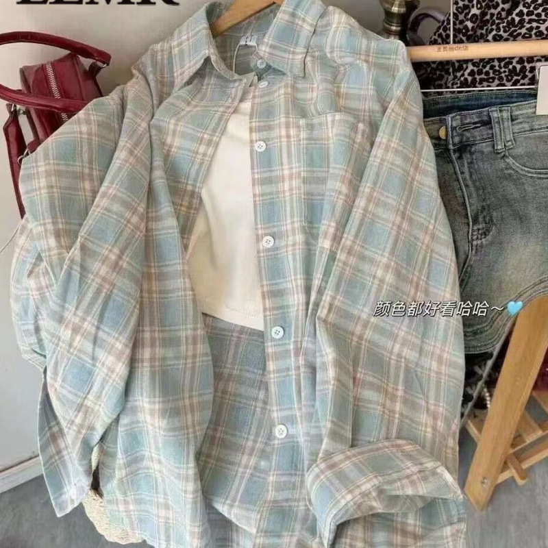 Spring and Summer New Plaid Shirt Women's Loose Top Slimming Sun Protection Cardigan Long-Sleeved Plaid Flesh-Covering Shirt