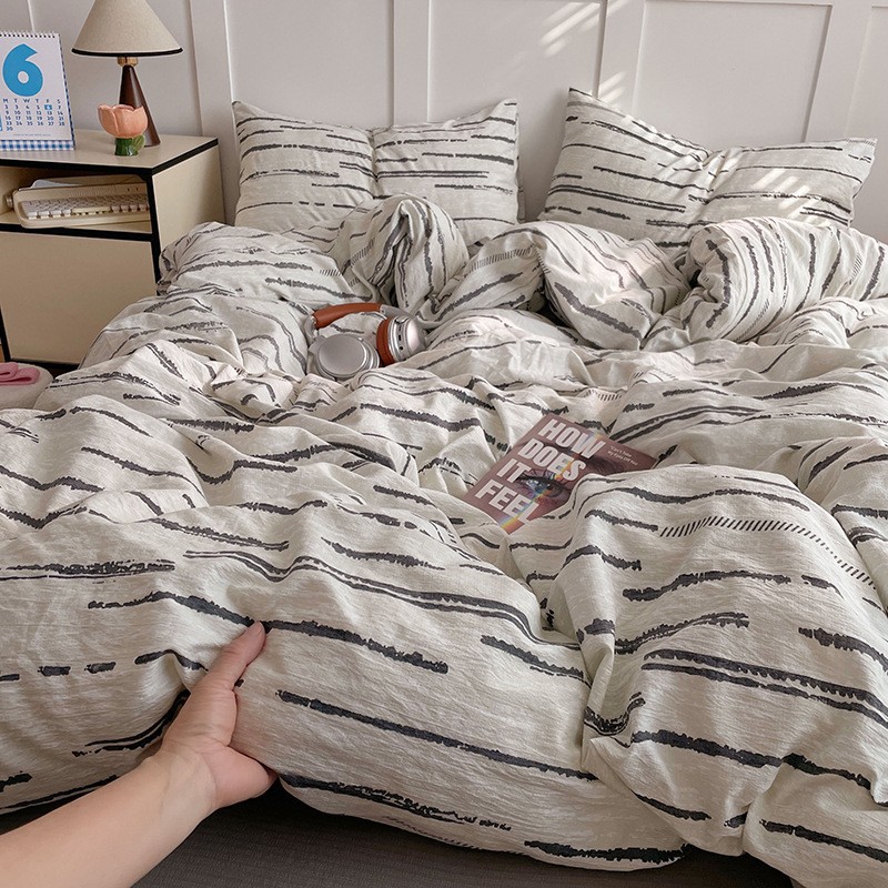 New Skin-Friendly Cotton Washed Cotton Four-Piece Bedding Set Double-Layer Gauze French-Style All-Cotton Student Bed Sheet Duvet Cover Pillowcase Bed Sheet