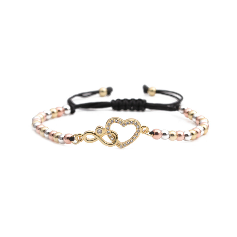 Ethnic style infinity heart shape zircon copper bracelet