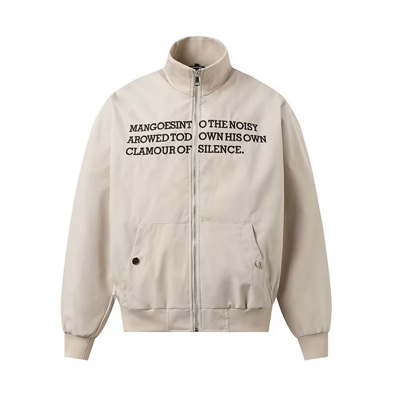 American Trendy Brand Retro Embroidered Letter Stand Collar Flight Jacket Men's Niche Design Versatile Coach Baseball Jacket