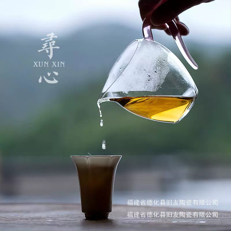 Transparent glass capacious tea cup handmade, tea set, increased thickness