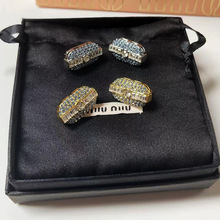 缪小姐24新款镶钻金属耳夹miu长钻轻奢风网红同款高版本饰女耳环