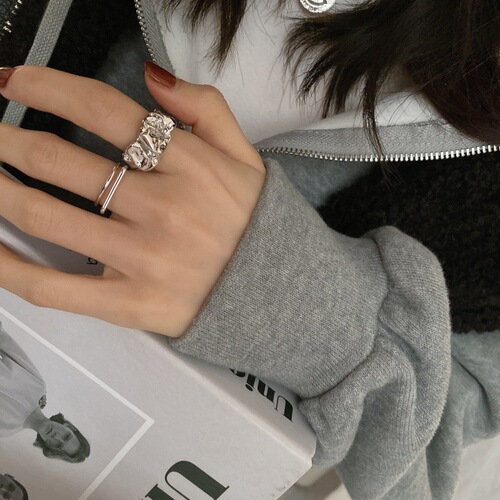 Silver Folded Index Ring with Opening Design for Women, Korean Minority Style, Ins Trendy Cool Casual High Fashion Personality