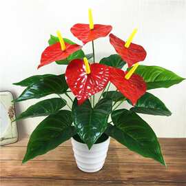 厂家直供仿真花18头小红掌绿植盆栽塑料花假花装饰仿真植物批发