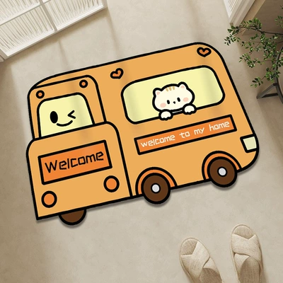 Cartoon creative car special-shaped floor mat absorbent quick-drying diatom mud soft mat Internet celebrity cute ins carpet (Avtomobil döşəmə paspasları) - yellow-cat-car-4060cm