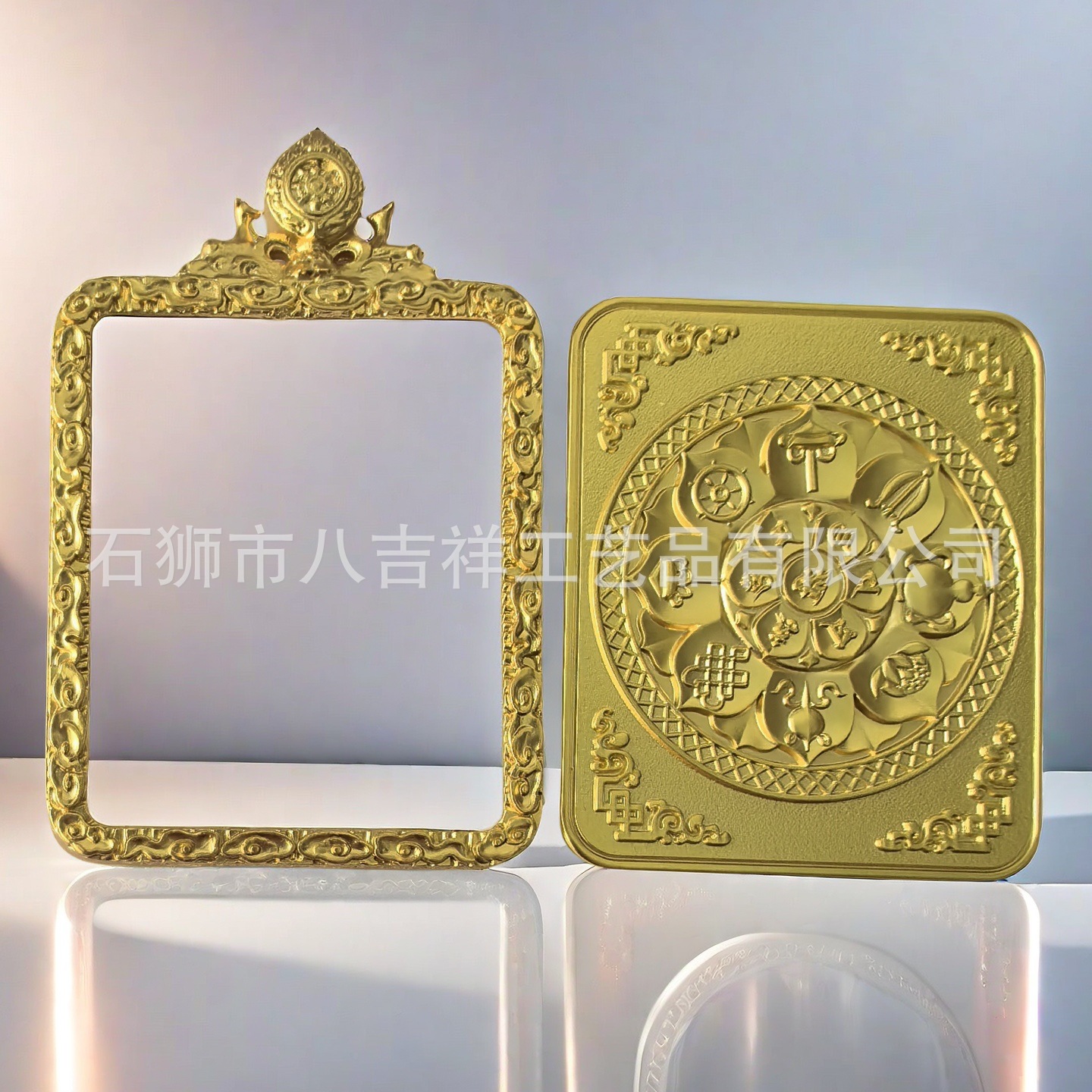 新款双鹿大鹏框六字八宝唐卡壳八吉祥挂件平安佛牌盒子吊坠嘎项链