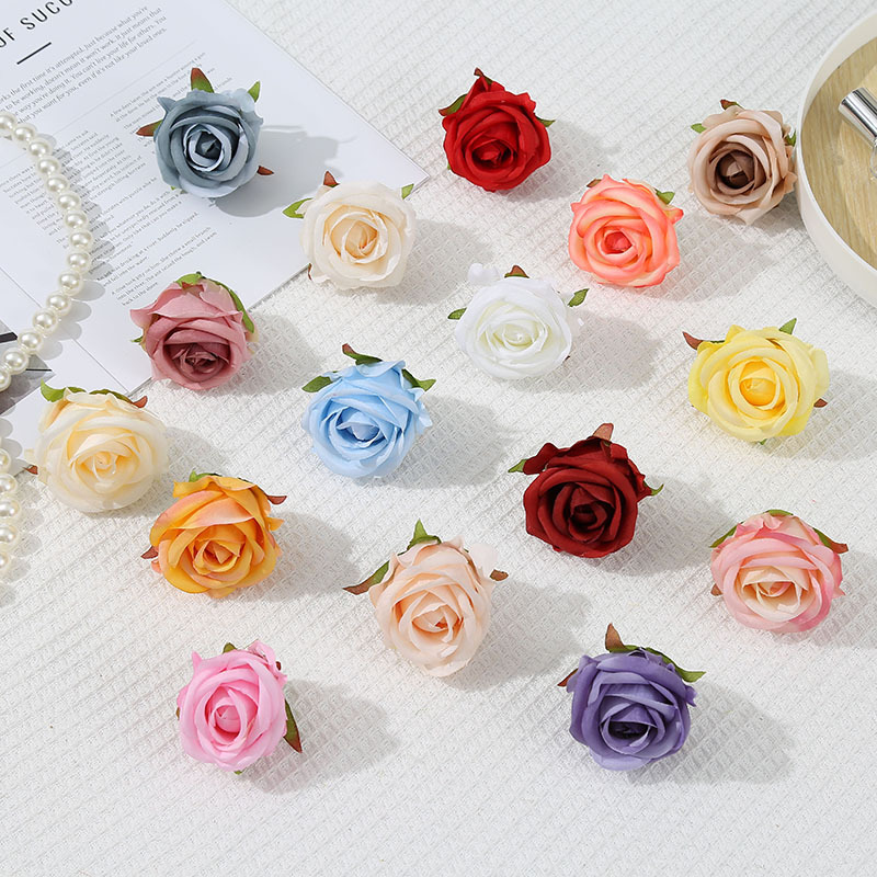 6cm高档玫瑰 仿真玫瑰花头 DIY婚车花头车花婚庆胸花装饰批发